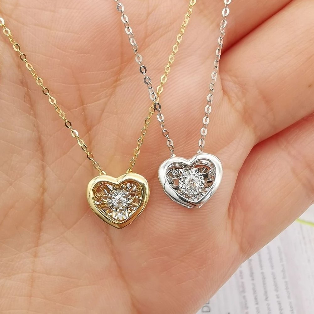 SOLID 18K GOLD DANCING HEART NECKLACE - Picture 2 of 16